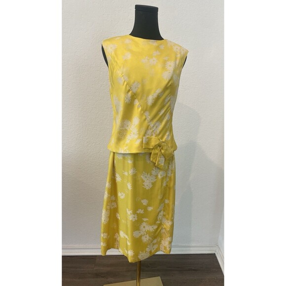 Bonwit Teller Yellow Floral Print Silk Dress Vintage 1950's - Picture 2 of 5